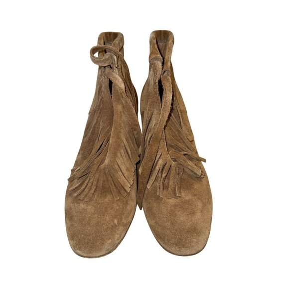 Maje Brown Leather Suede Fringe Ankle Booties Boots Women's 37 - Picture 4 of 7
